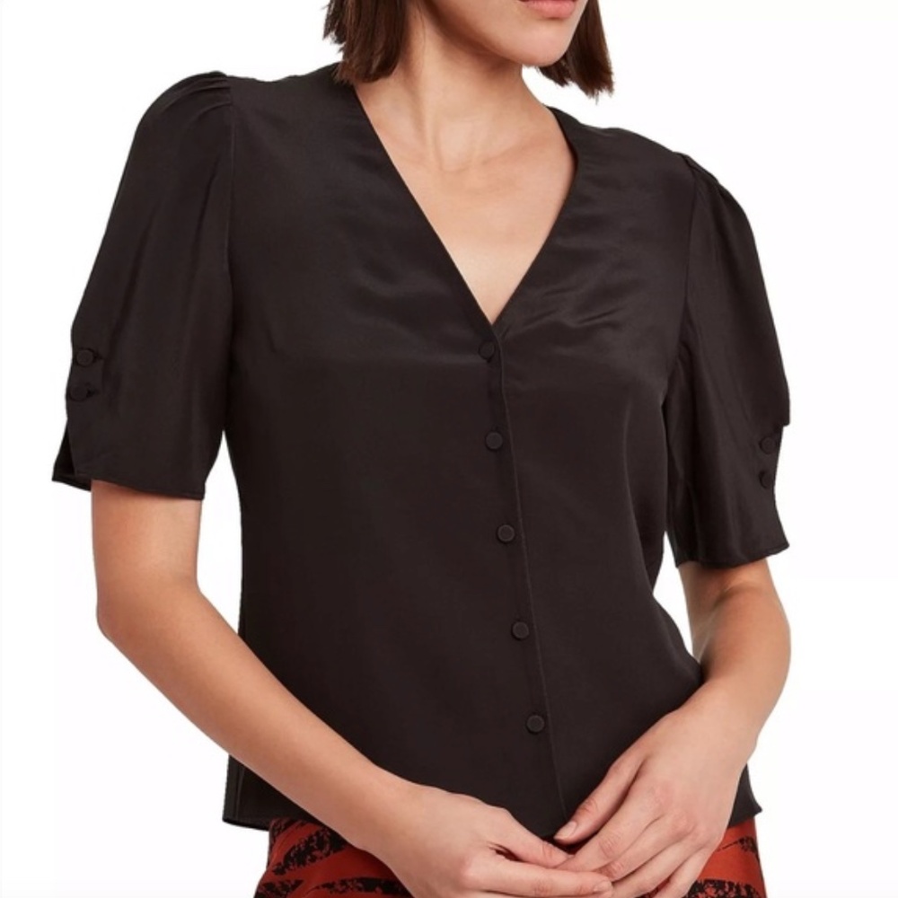 FRAME Olivia Puff-sleeve Silk Top